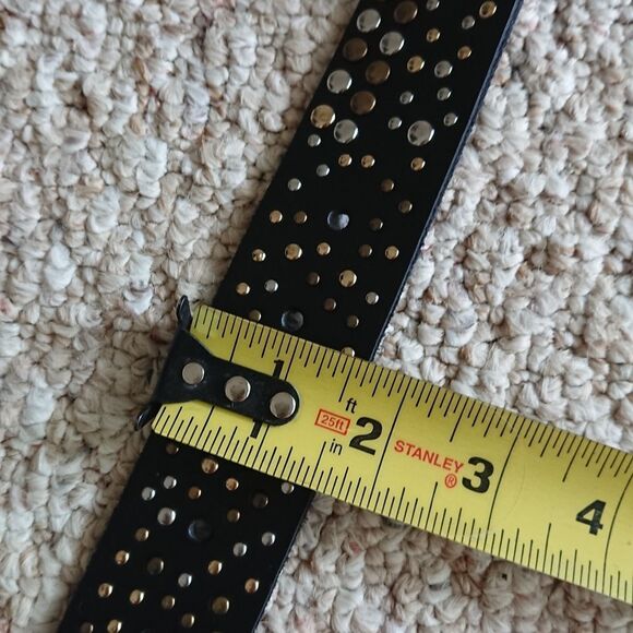 Urban outfitters Studded Double O-Ring Gold Silver Leather Black Belt - size S - Picture 11 of 12